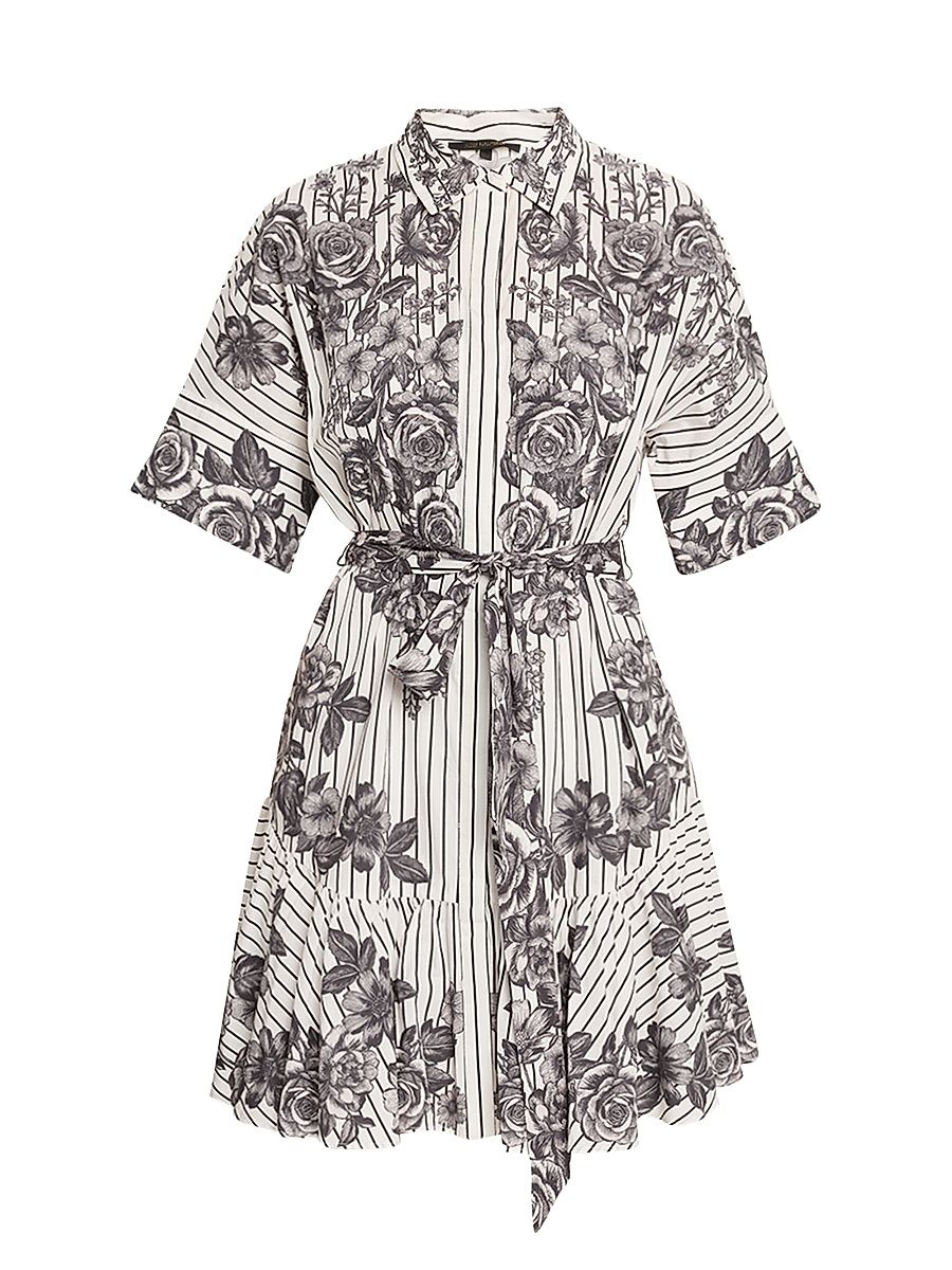 Women's Hayden Floral Striped Shirtdress - Black White - Size XL