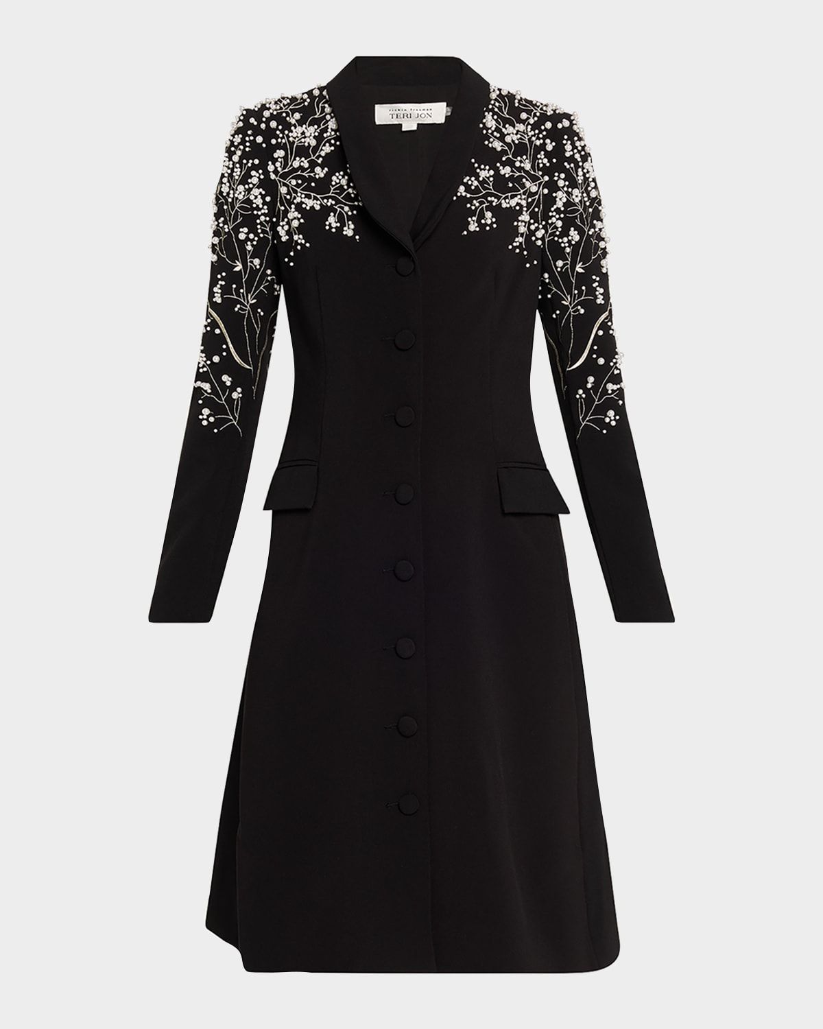 Bead-Embroidered Crepe Blazer Dress