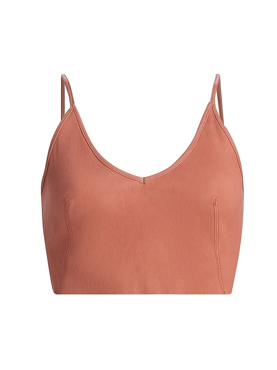 Women's Leather Crop Top - Coral - Size 8
