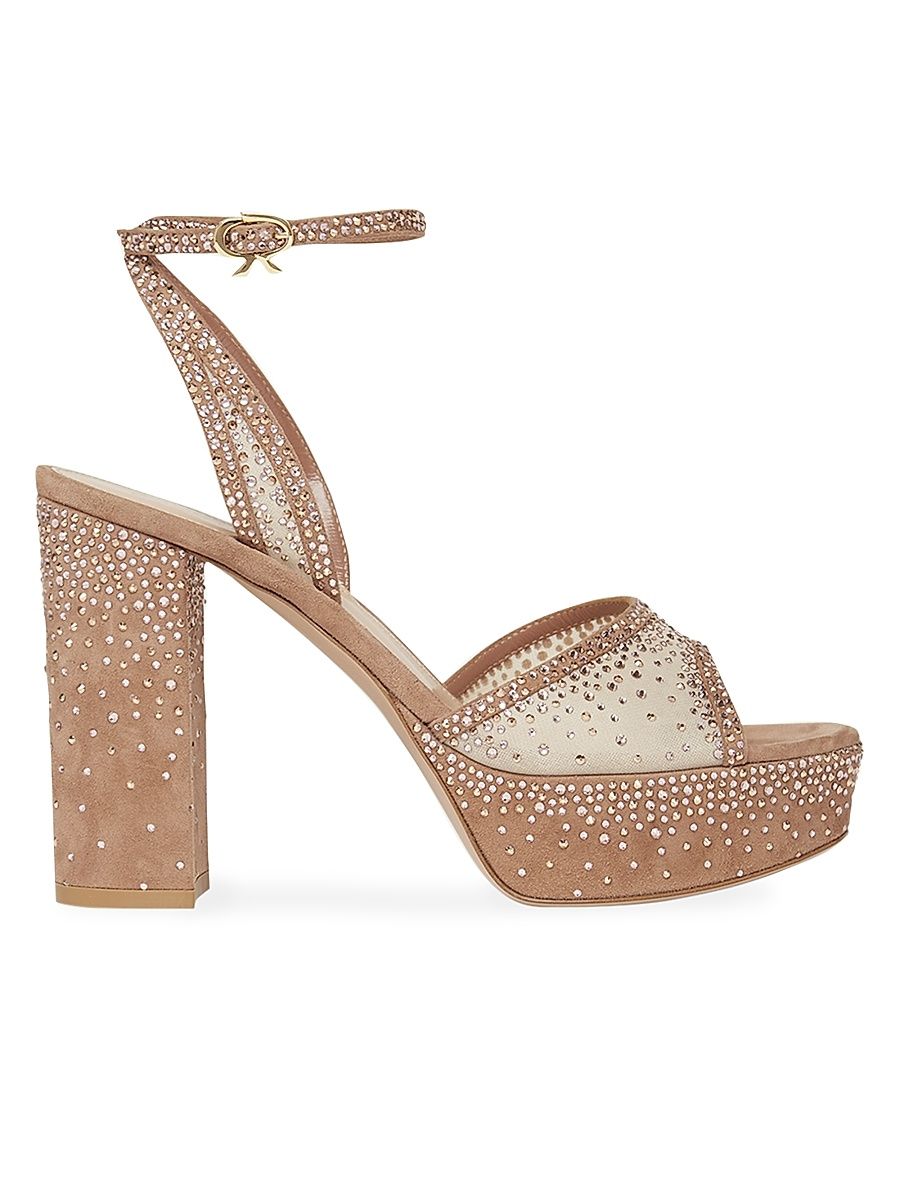 Women's 100MM Crystal-Embellished Suede Sandals - Praline Nude - Size 11