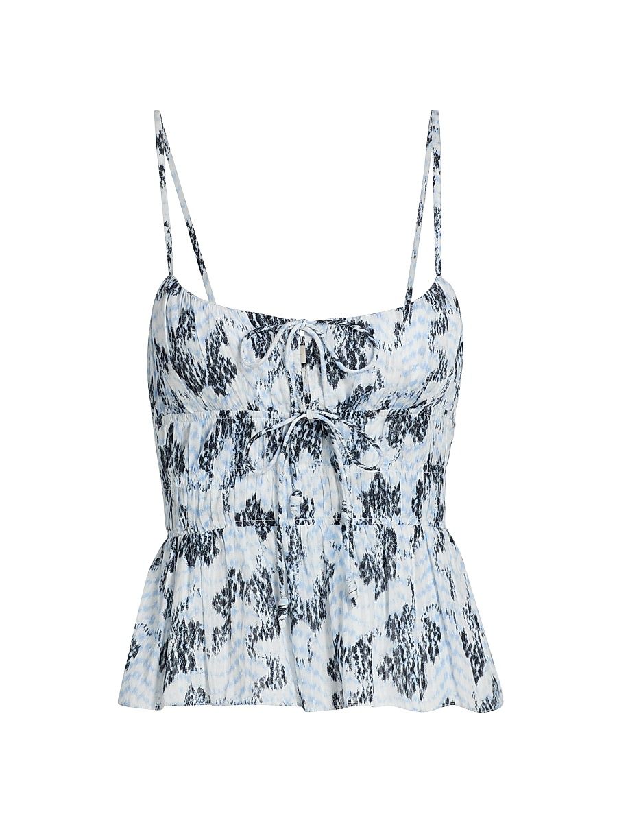 Women's Anya Ikat-Inspired Cinched Cotton-Blend Top - Ciel - Size 16