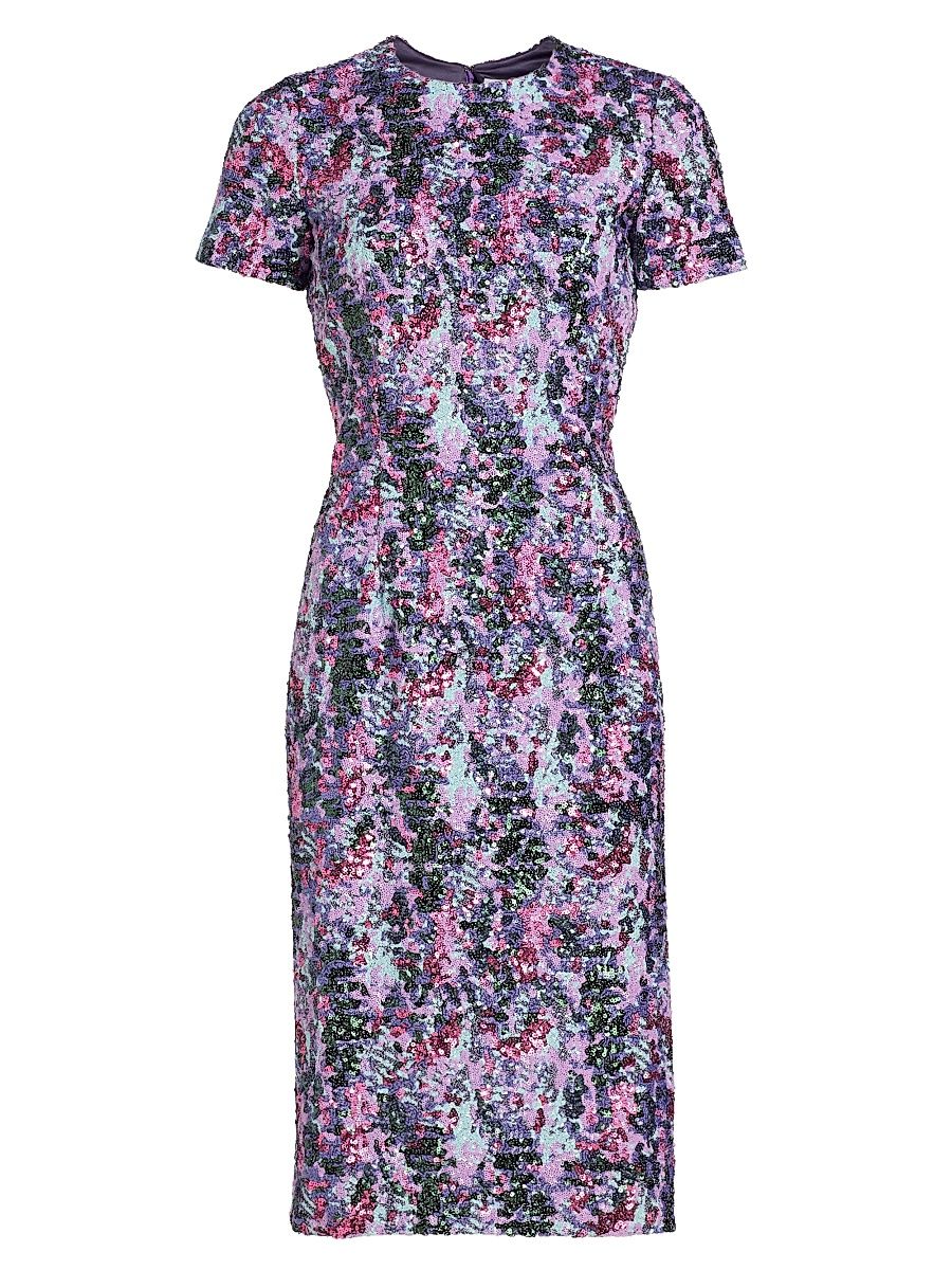 Women's Sequined Short-Sleeve Sheath Dress - Mauve Multi - Size 10