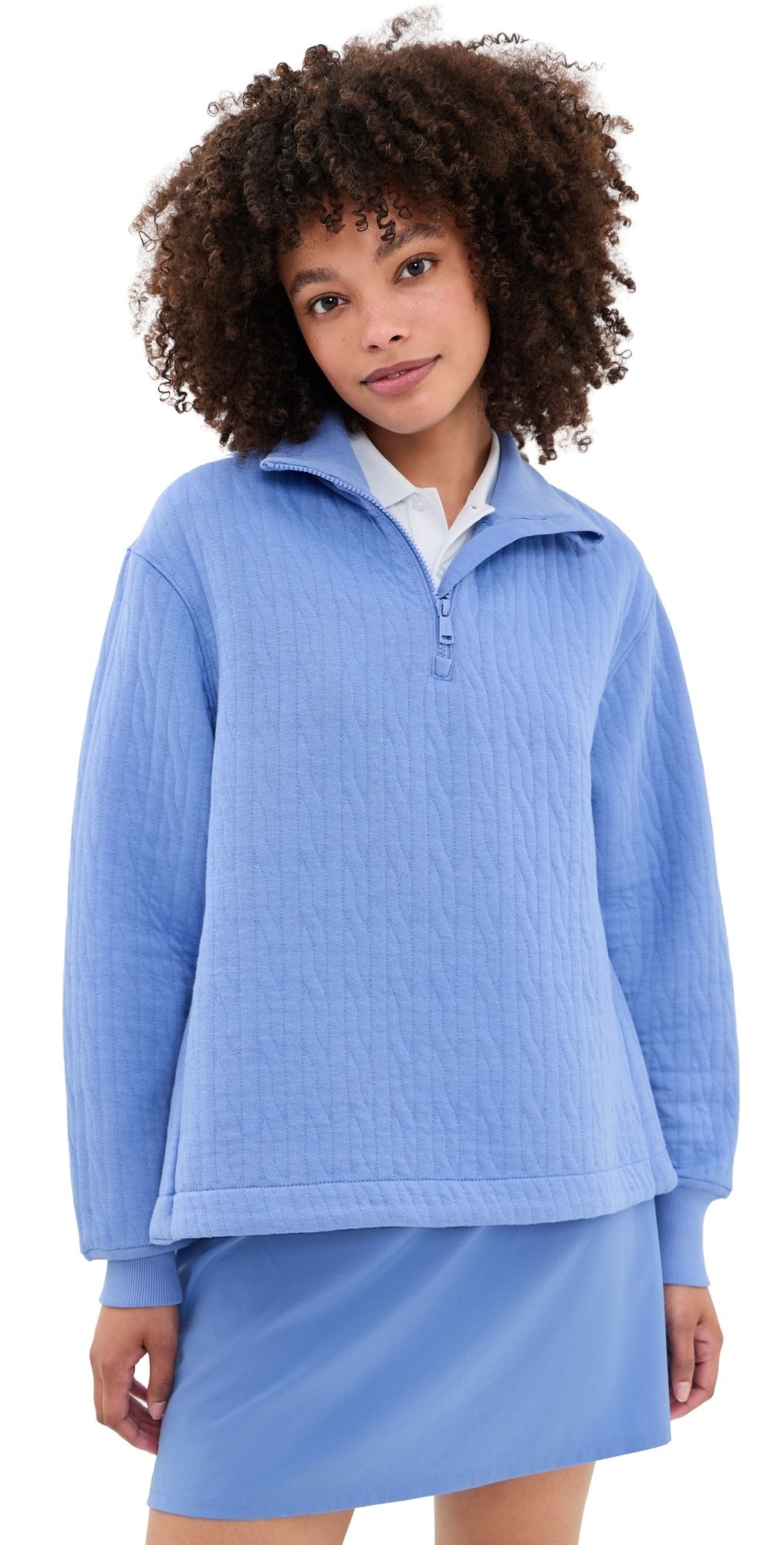 RLX Ralph Lauren Cable Jacquard Mockneck Sweatshirt Blue Mist S