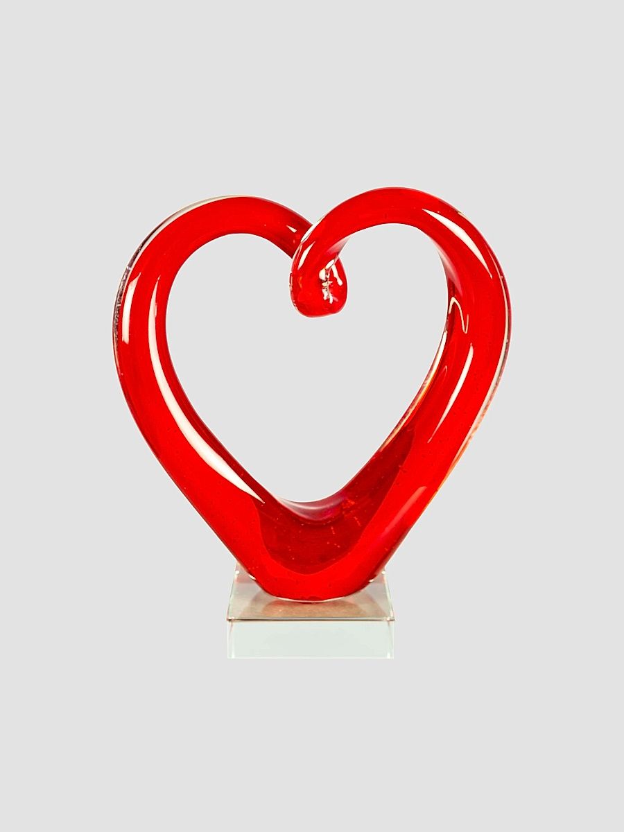 Ruby Heart Glass Sculpture - Red