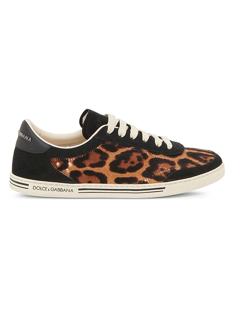Women's Leopard-Print Calf Hair Low-Top Sneakers - Leo Naturale - Size 10