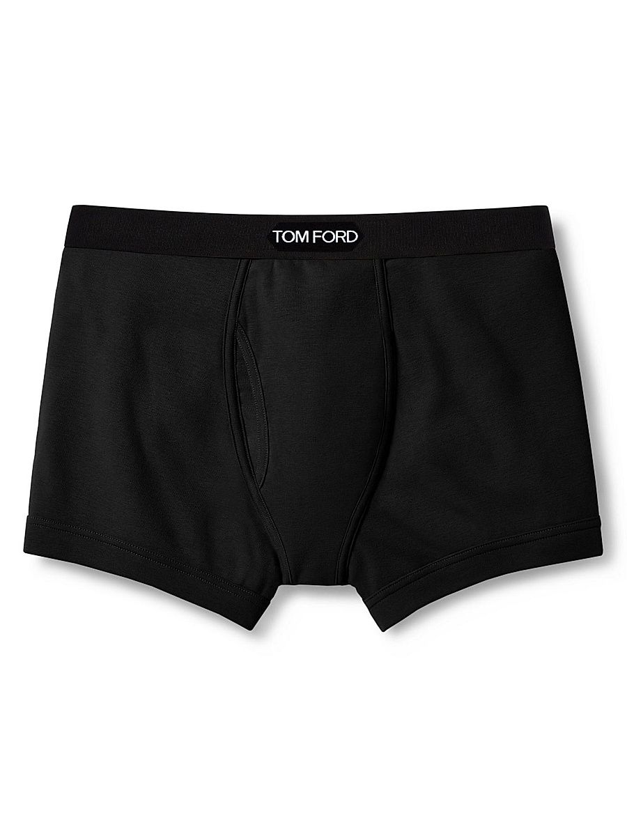 Men's Stretch-Cotton Logo Boxer Briefs - Black - Size Large