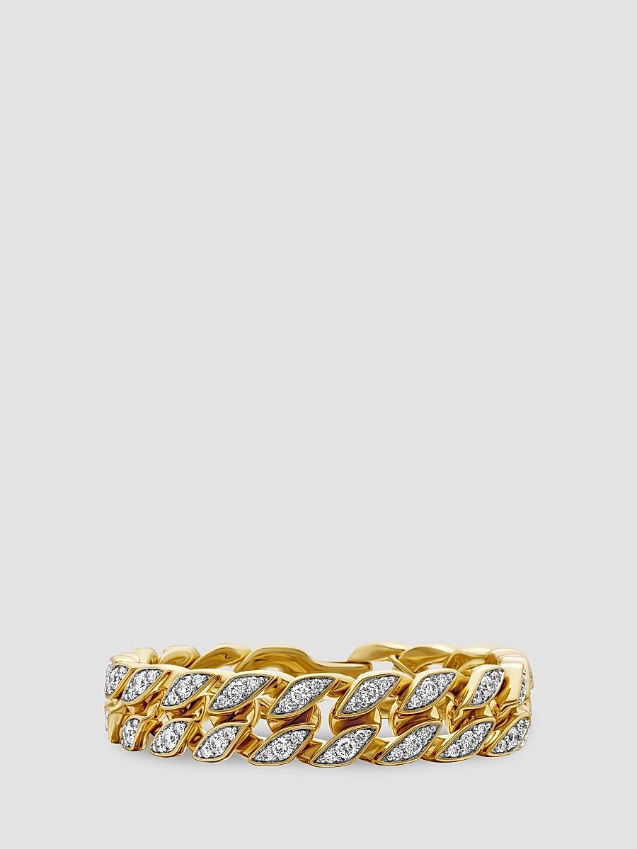 Men's Curb Chain Bracelet in 18K Yellow Gold - Diamond - Size Large