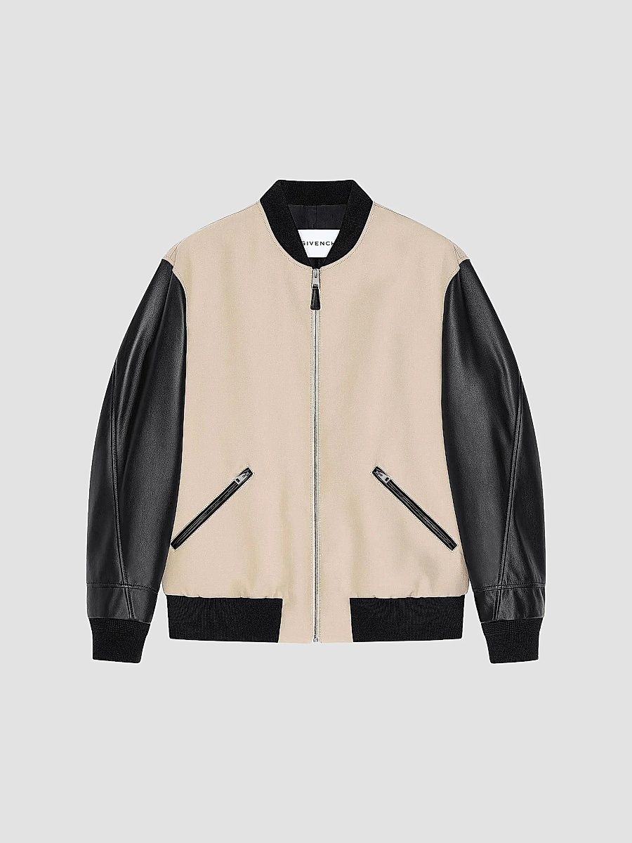 Givenchy Men's Mix Material Blouson Jacket with Embroidery - Black Beige - Size 40