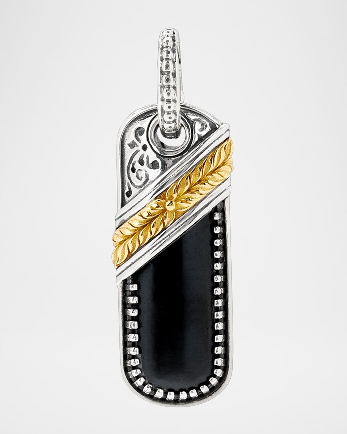 Men & apos;s Silver & Gold Oblong Pendant with Black Onyx