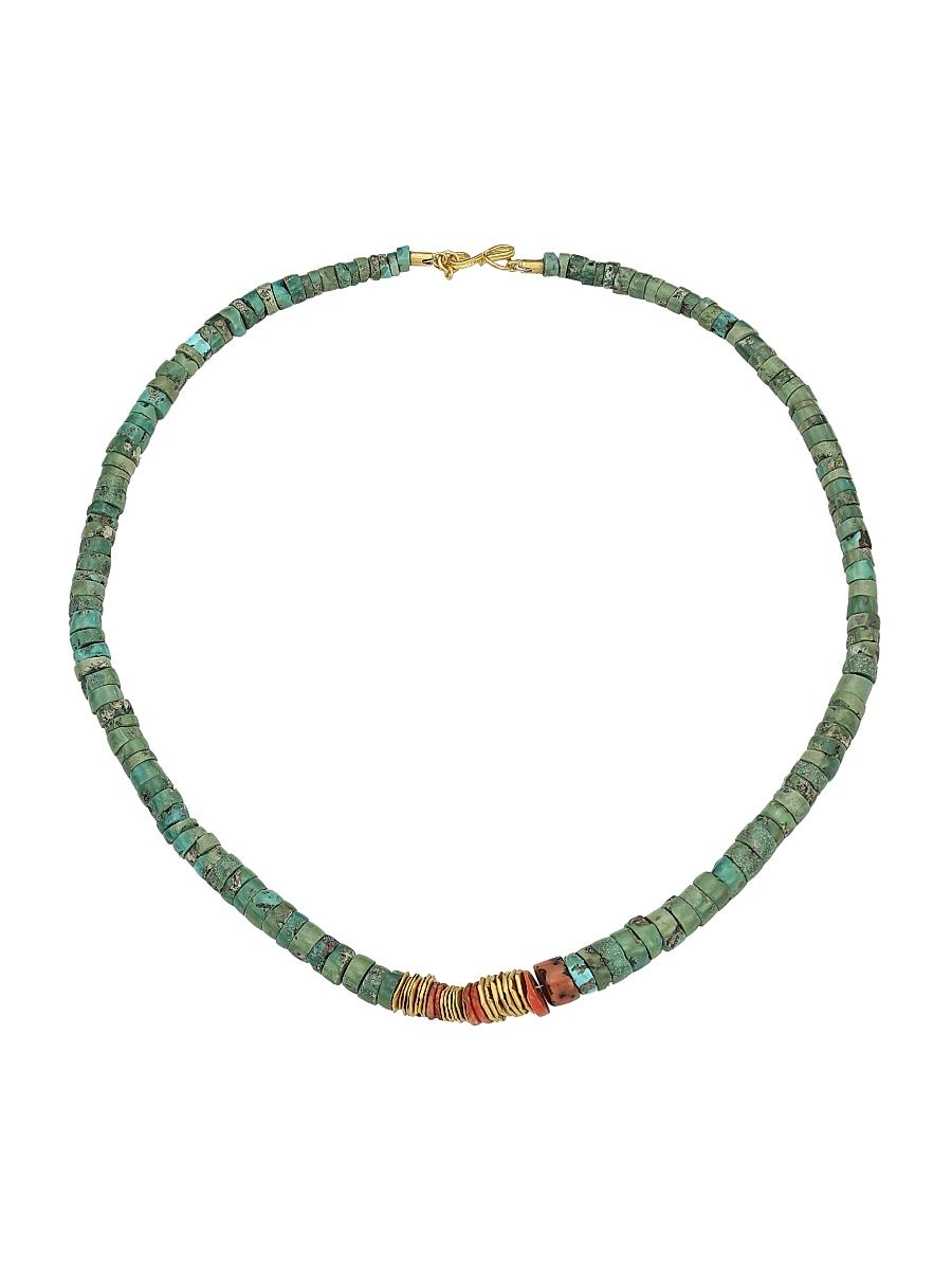 Women's 22K Yellow Gold, Turquoise, & Coral Beaded Necklace - Yellow Gold