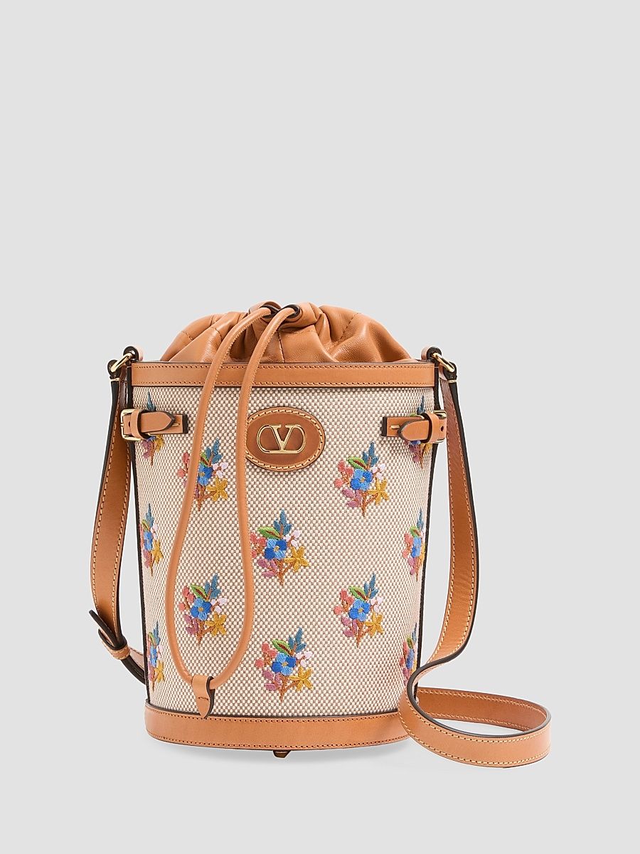 Women's Antibes Canvas Embroidered Medium Bucket Bag - Natural Multicolor
