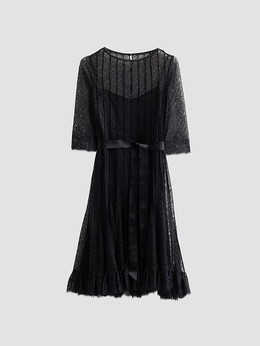 Women's Pintuck Lace Cocktail Dress - Black - Size 16