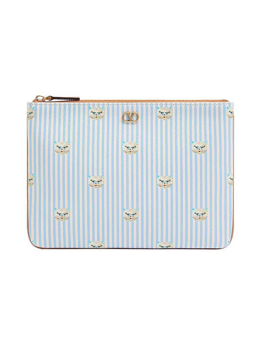 Men's VLogo Signature Pouch in Grainy Calfskin - Azure Ivory