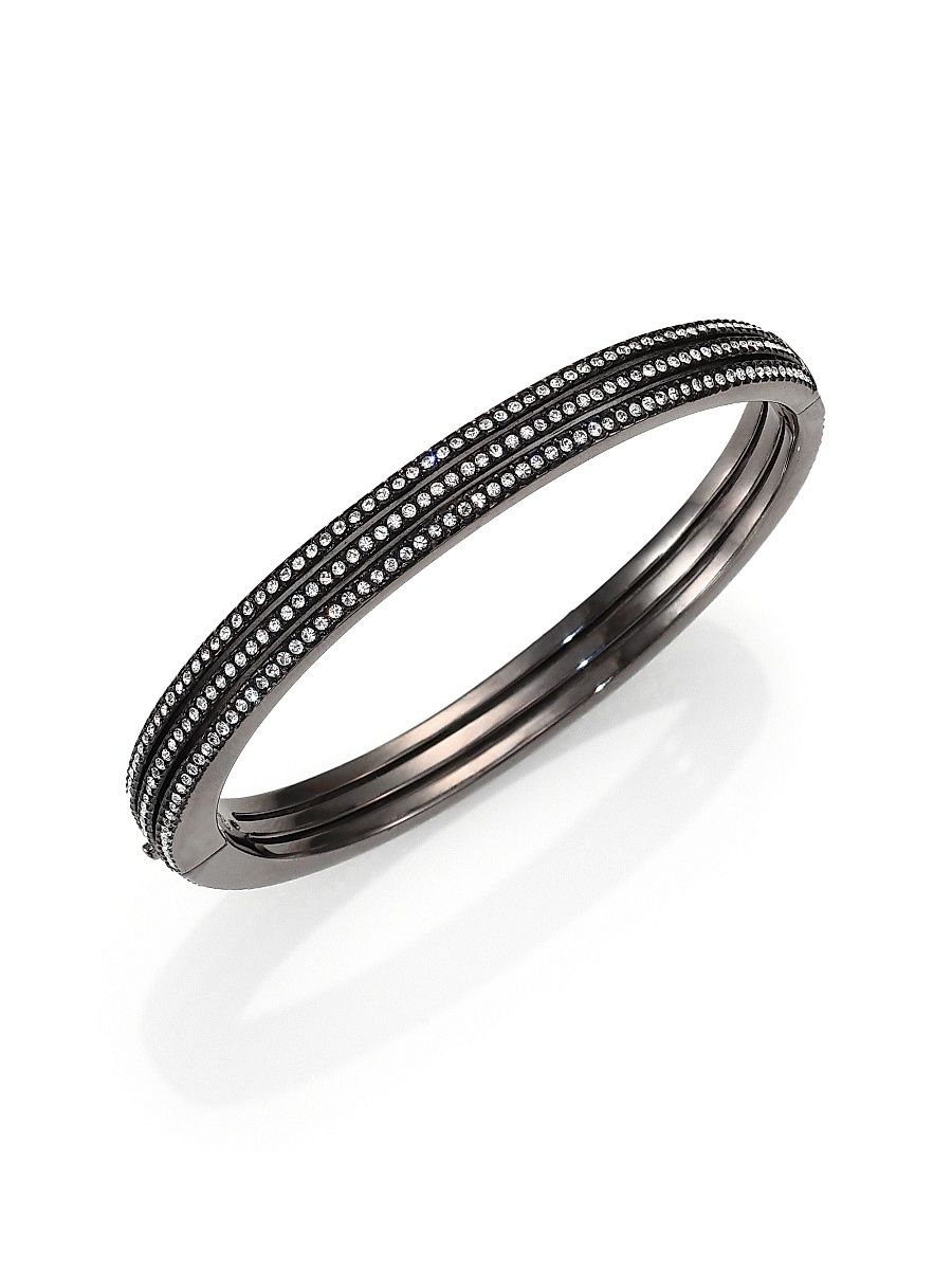 Women's Pavé Crystal Three-Row Bangle Bracelet - Metal