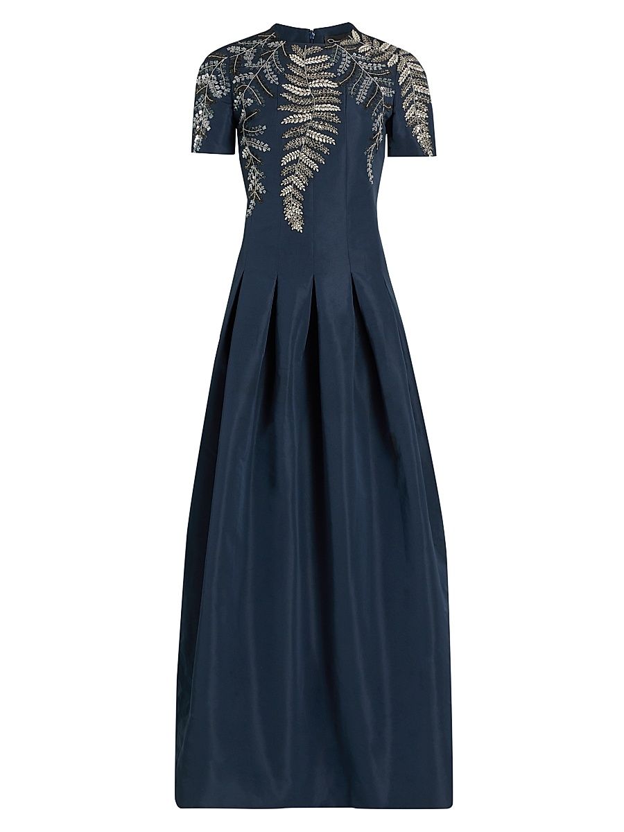 Women's Embroidered Faille Pleated Gown - Cedar - Size 8