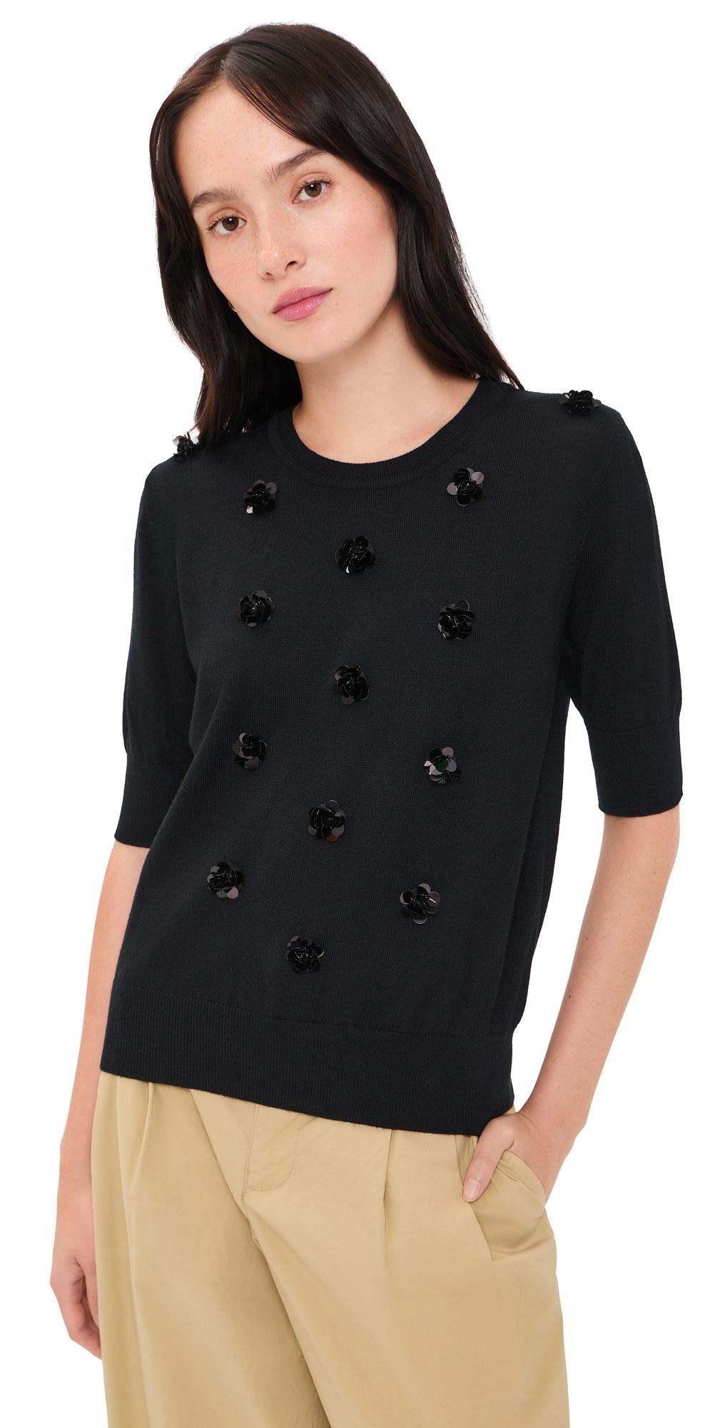 MEIMEIJ Lana Floral Paillettes Wool Top Nero 44