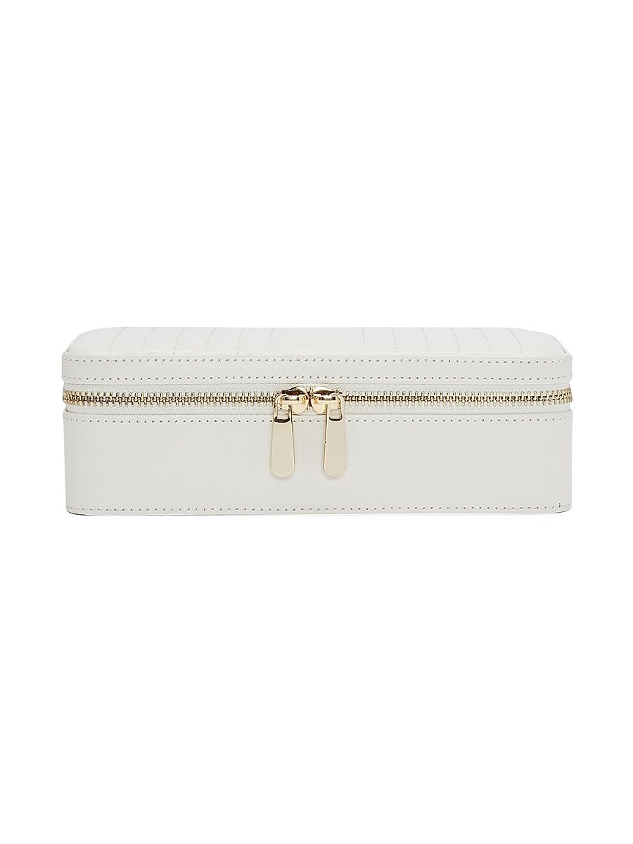 Maria Rectangle Quilted Zip Leather Jewelry Case - Navy