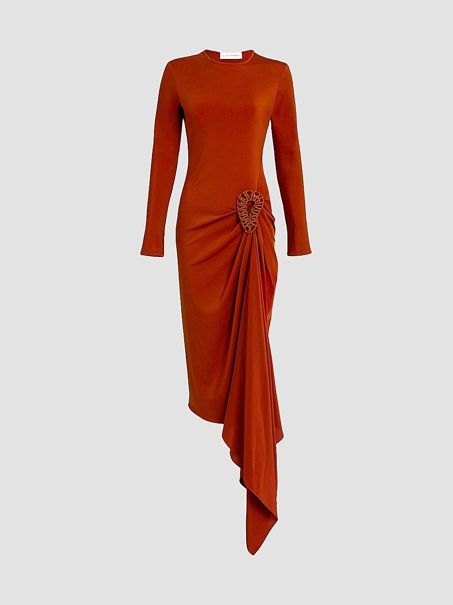 Women's Ananya Draped Jersey Midi Dress - Terracota - Size XS