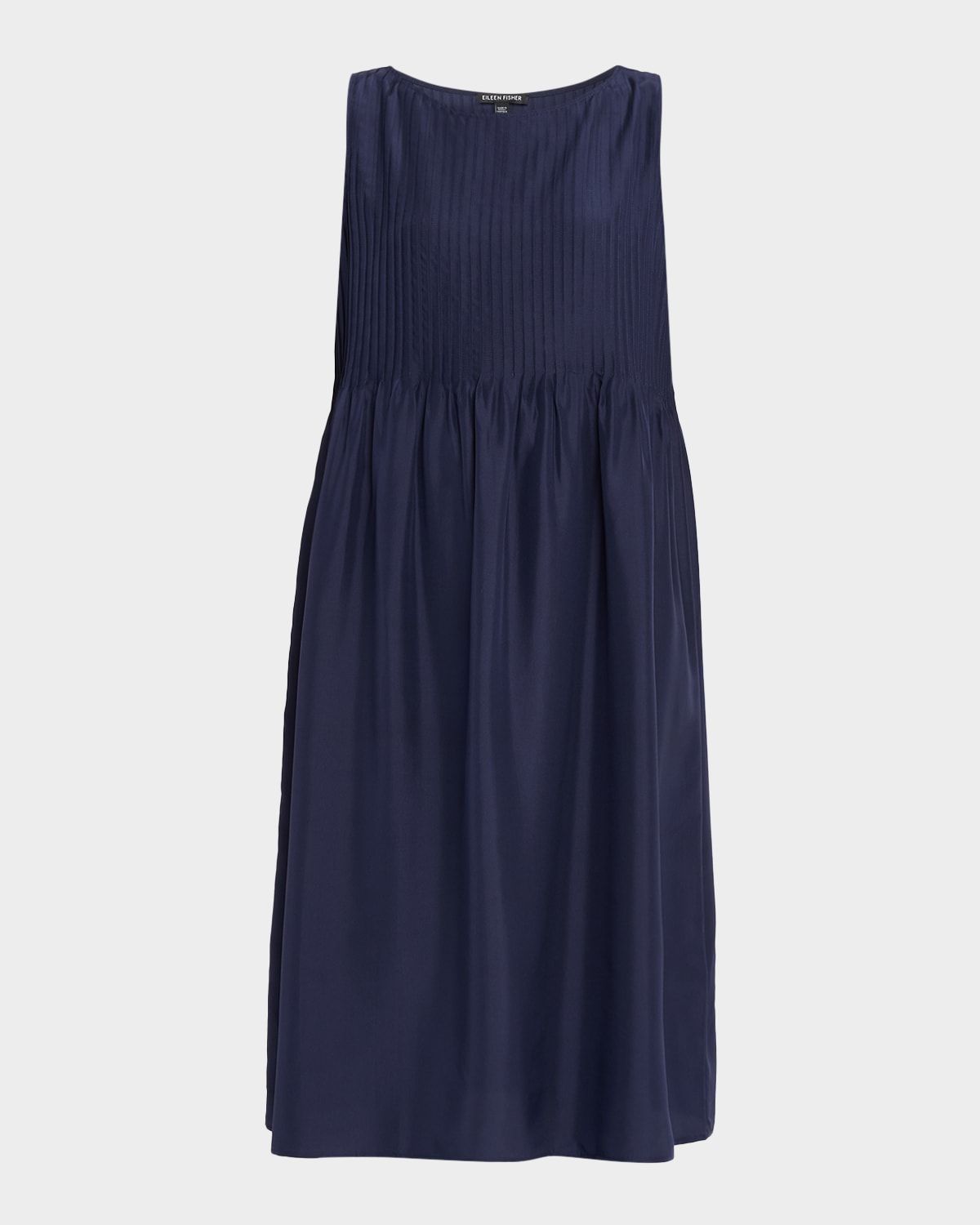 Pleated Silk Bateau Neck Dress
