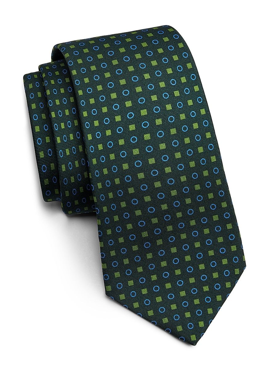 Men's Geometric Silk Tie - Green Blue