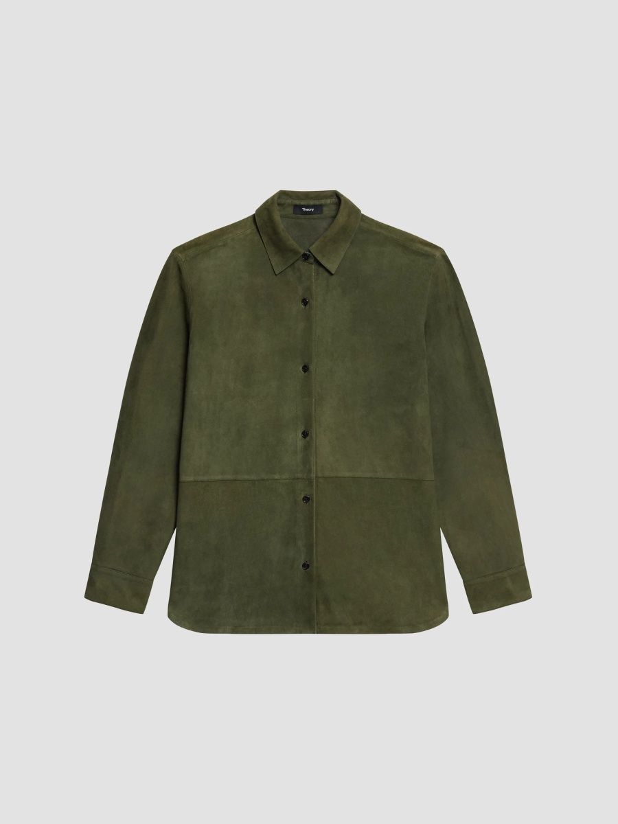 Theory Women's Classic Menswear Leather Shirt - Ivy - Size XL