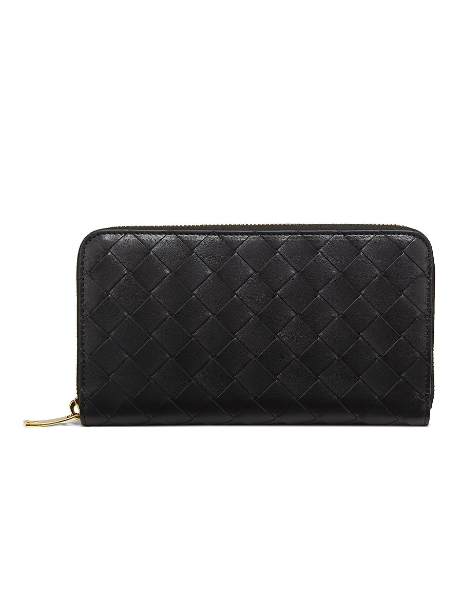 Women's Leather Zip-Around Wallet - Black