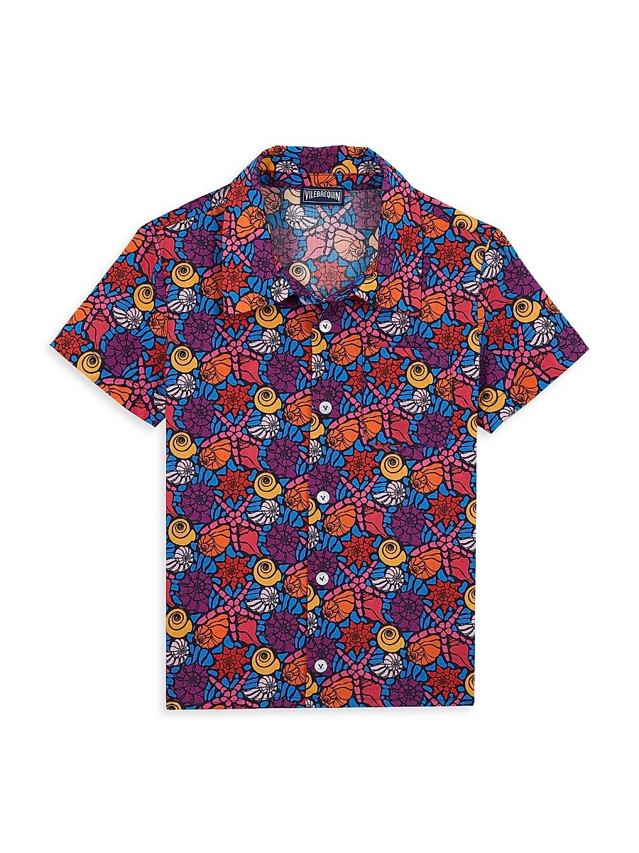 Little Boy's & Boy's Seashell Print Short-Sleeve Shirt - Navy Blue Marine - Size 10