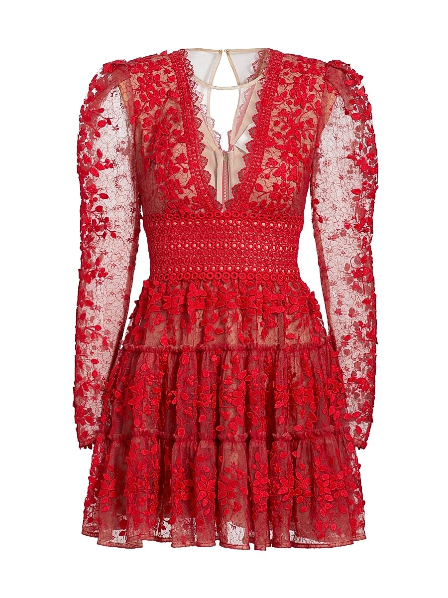 Women's Megan Lace Tiered Minidress - Red - Size Medium