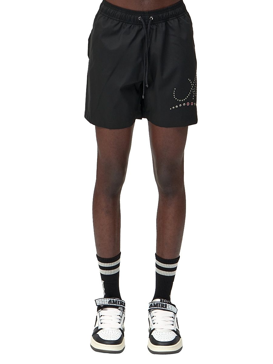 Men's Logo Stud-Print Swim Trunks - Black - Size XS
