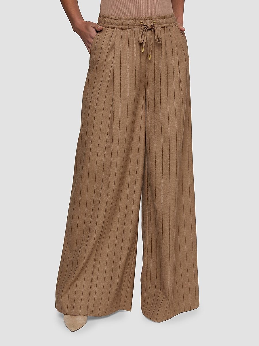 Women's Connie Pinstripe Wide-Leg Trousers - Mocha Tan Brown Pinstripe - Size Small