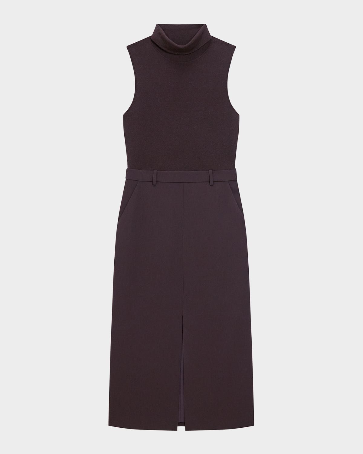 Funnel-Neck Admiral Crepe Sleeveless Midi Dress