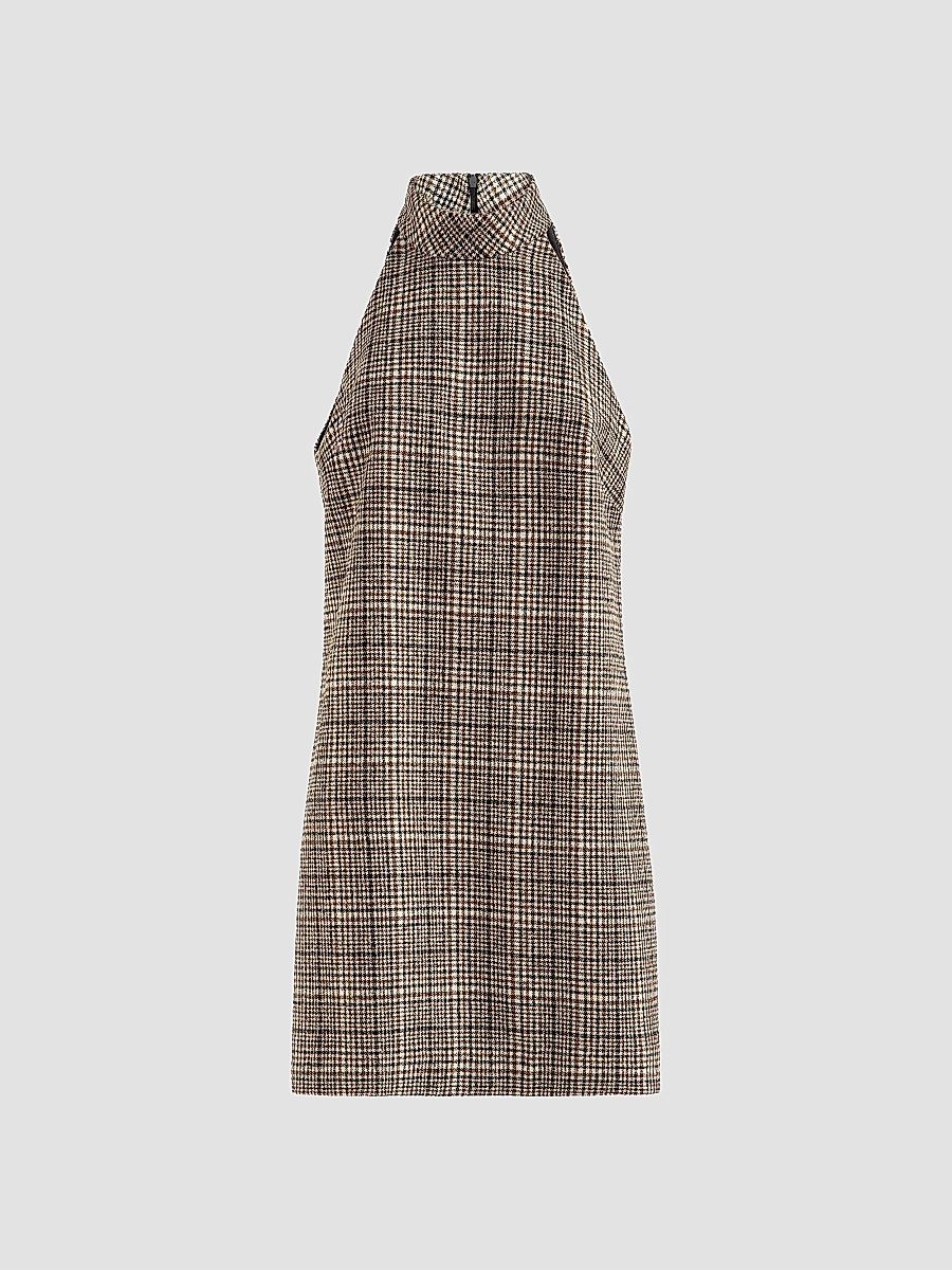 Women's Checked Alpaca and Wool Dress - Brown - Size XXL