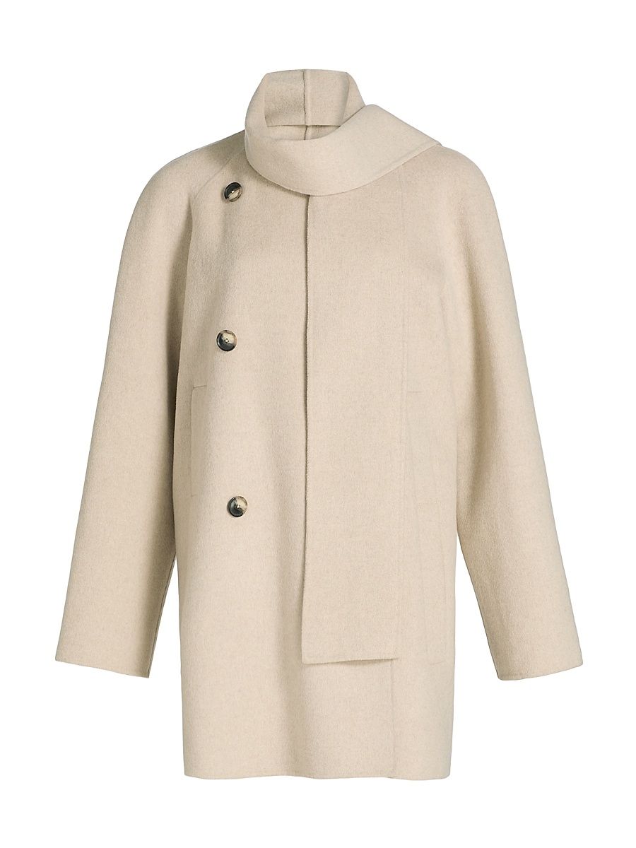 Women's Brisa Draped Scarf Wool-Blend Coat - Off White - Size XL