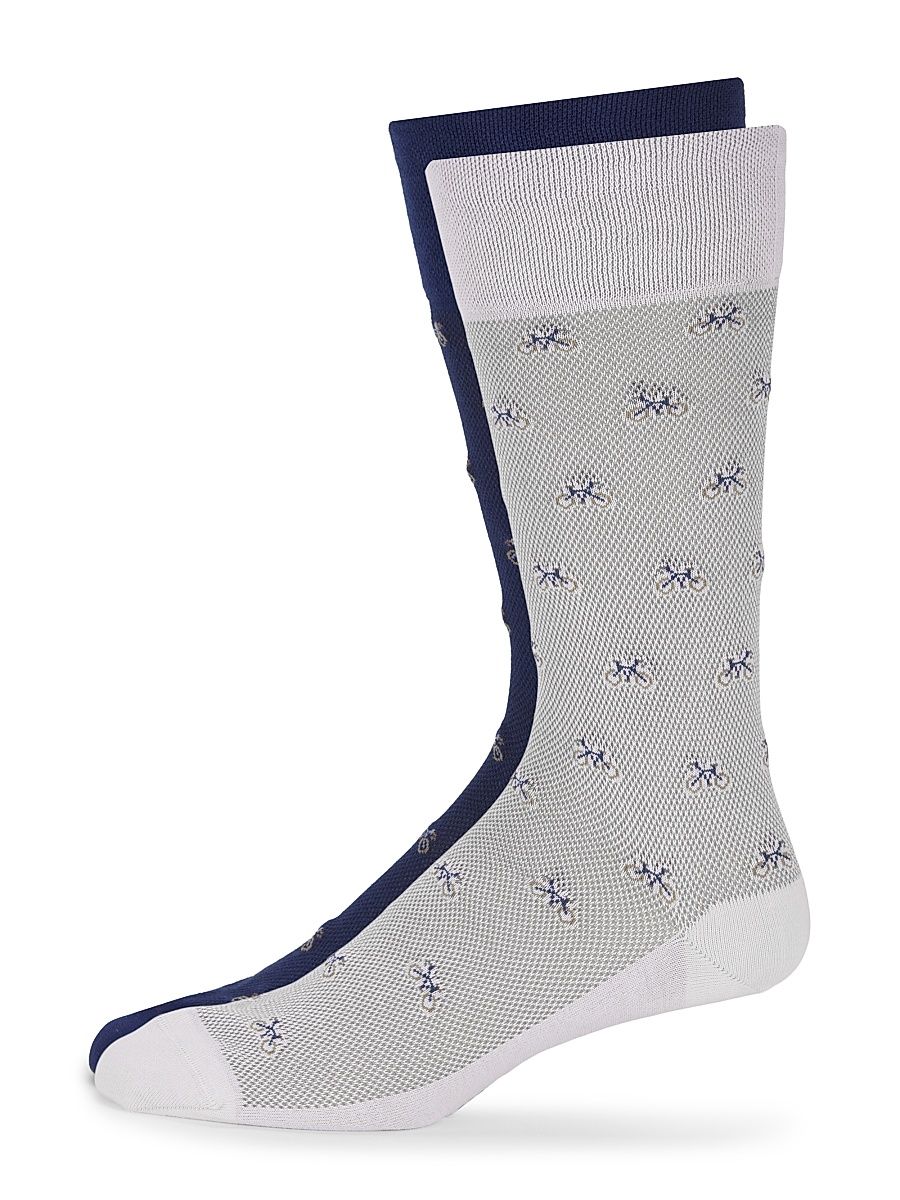 Men's 2-Pack Tiny Bike Mid-Calf Socks - Beige Blue