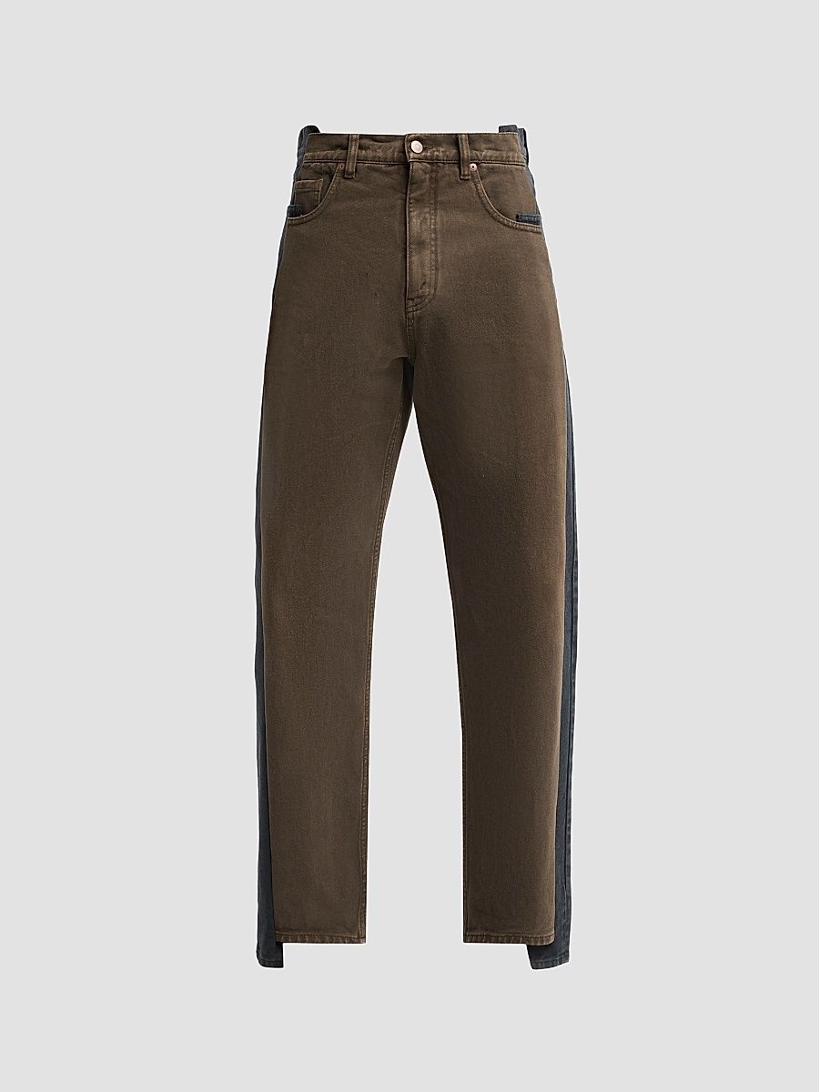 Men's Stone-Washed & Dyed Spliced Jeans - Black Brown - Size 30