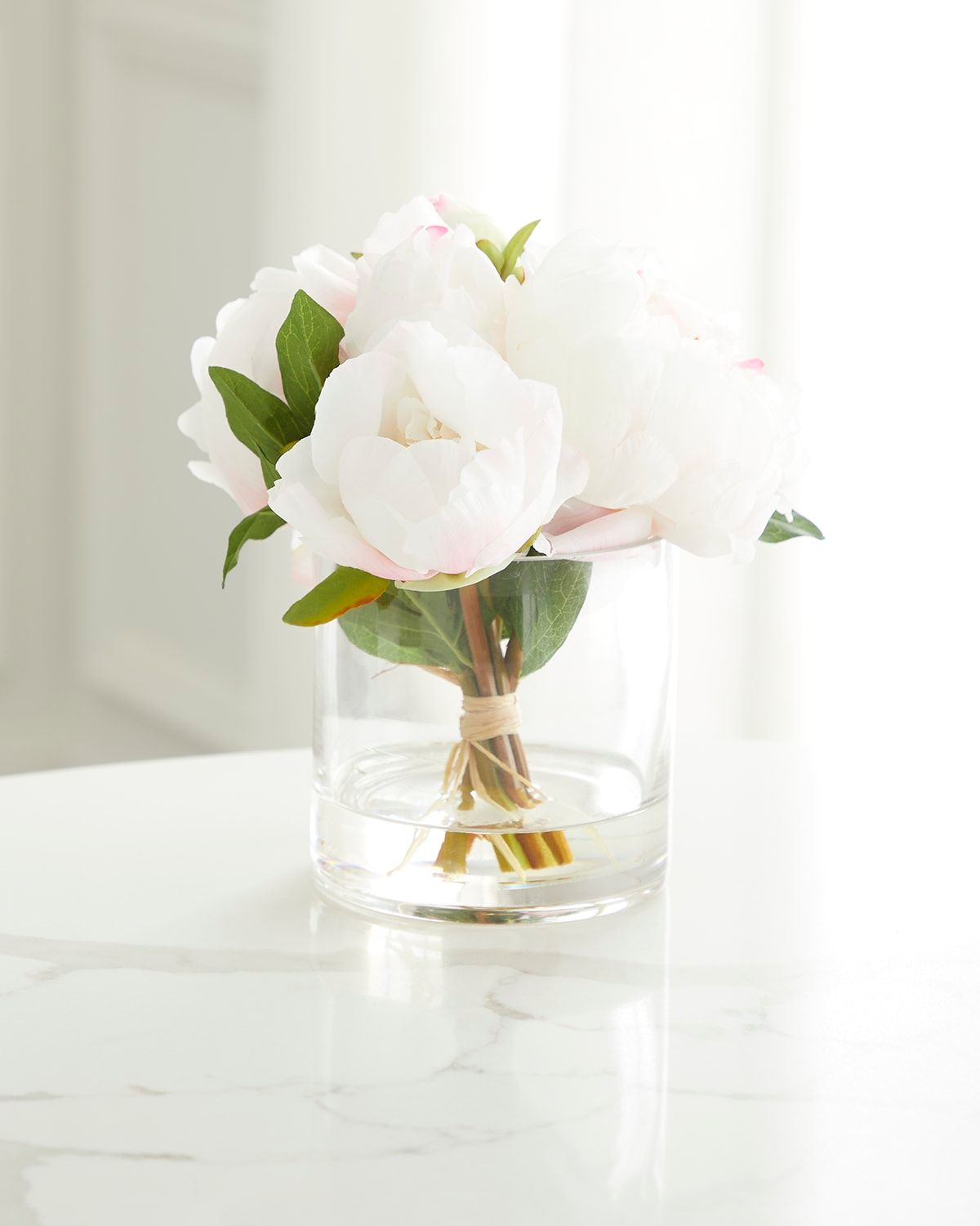 Fresh Cut Peonies Faux Floral Arrangement in Glass Jar - 9"
