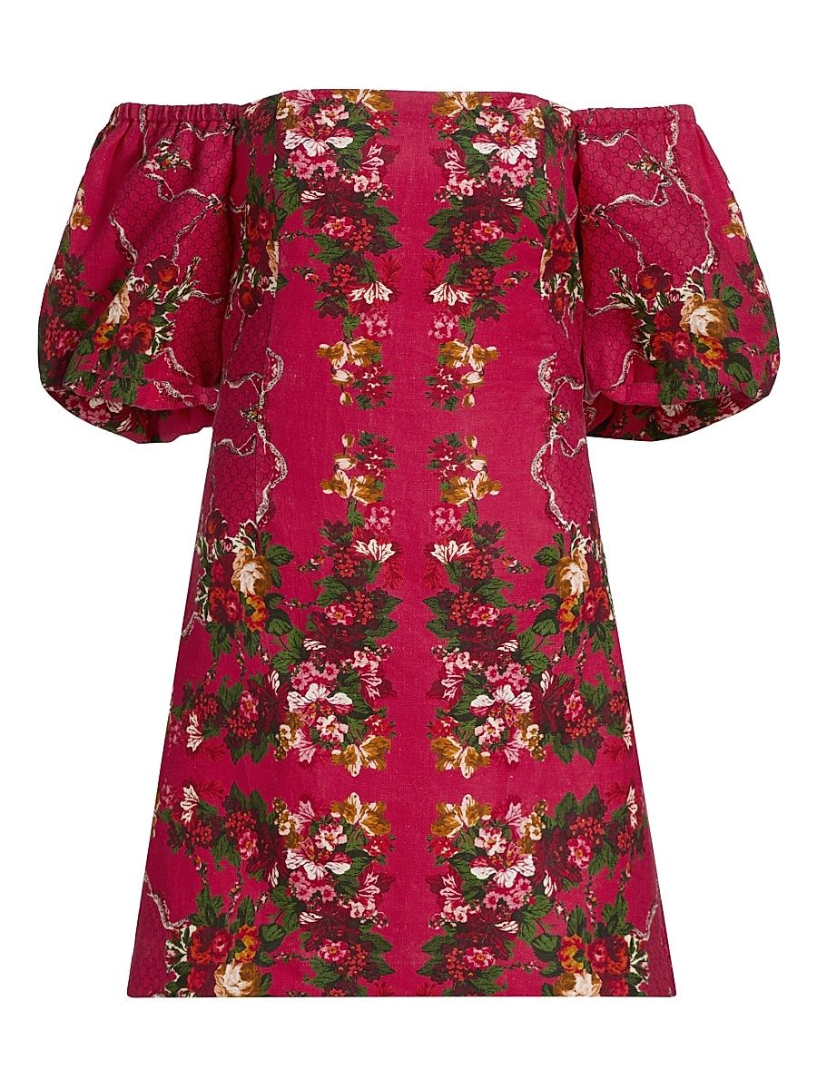 Women's Tully Floral Linen Off-the-Shoulder Minidress - Gemma Scarf Pink - Size Medium