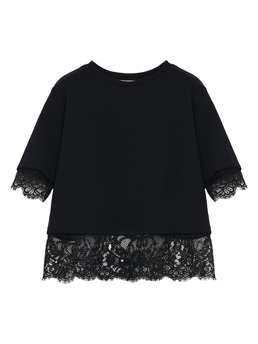 Women's Lace-Trim Jersey T-Shirt - Black - Size 12