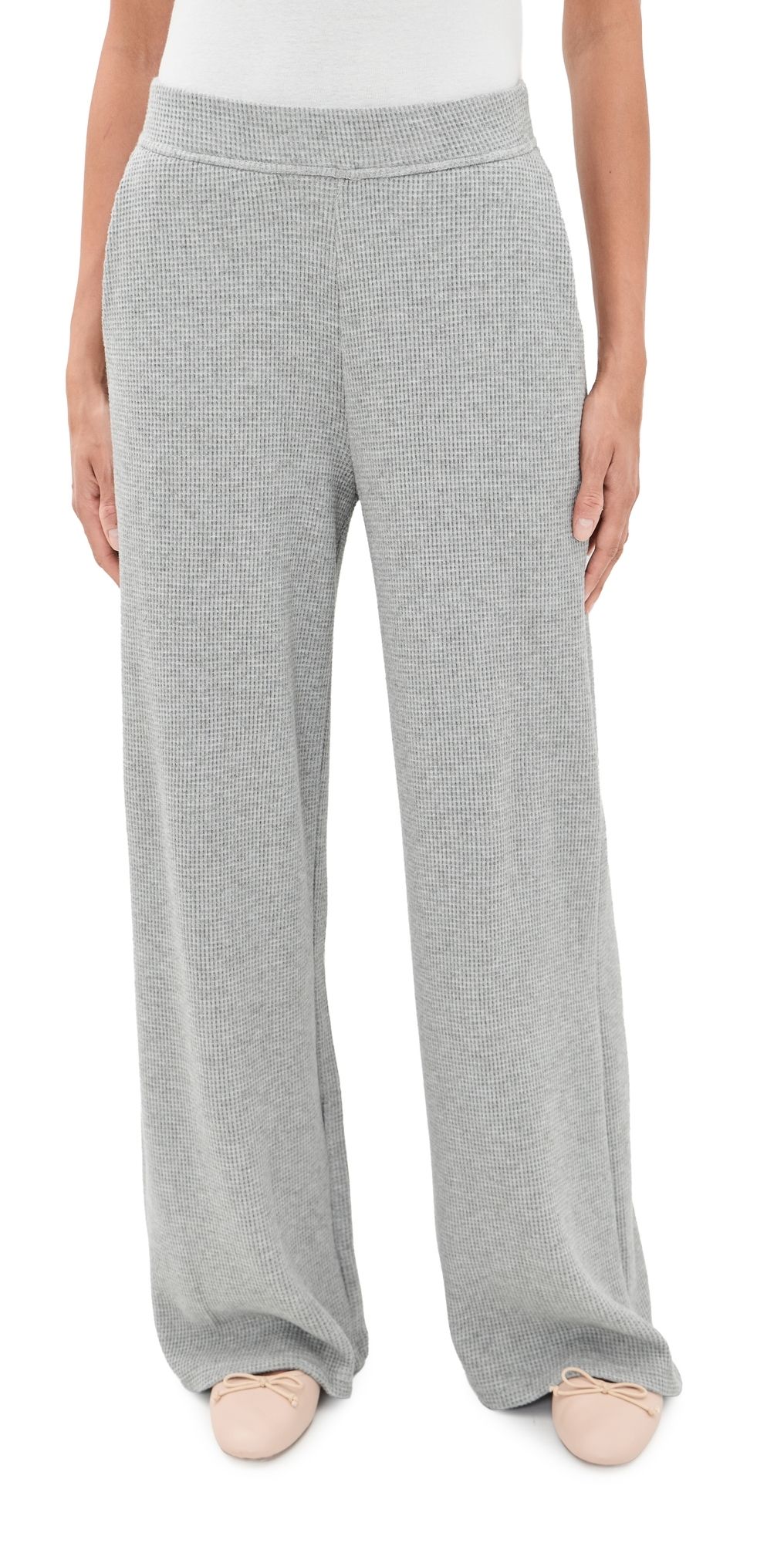 Beyond Yoga Rest Day Waffle Wide Leg Pants Heather Gray M