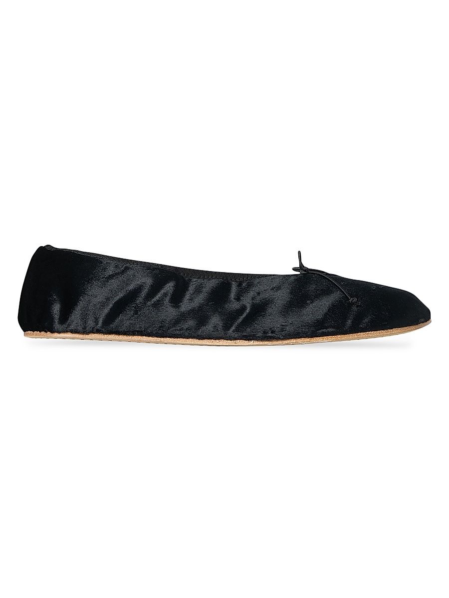 Women's Bow-Detail Velvet Ballet Flats - Black - Size 11
