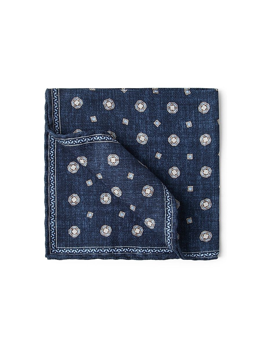 Men's Double Face Silk Pocket Square - Blue