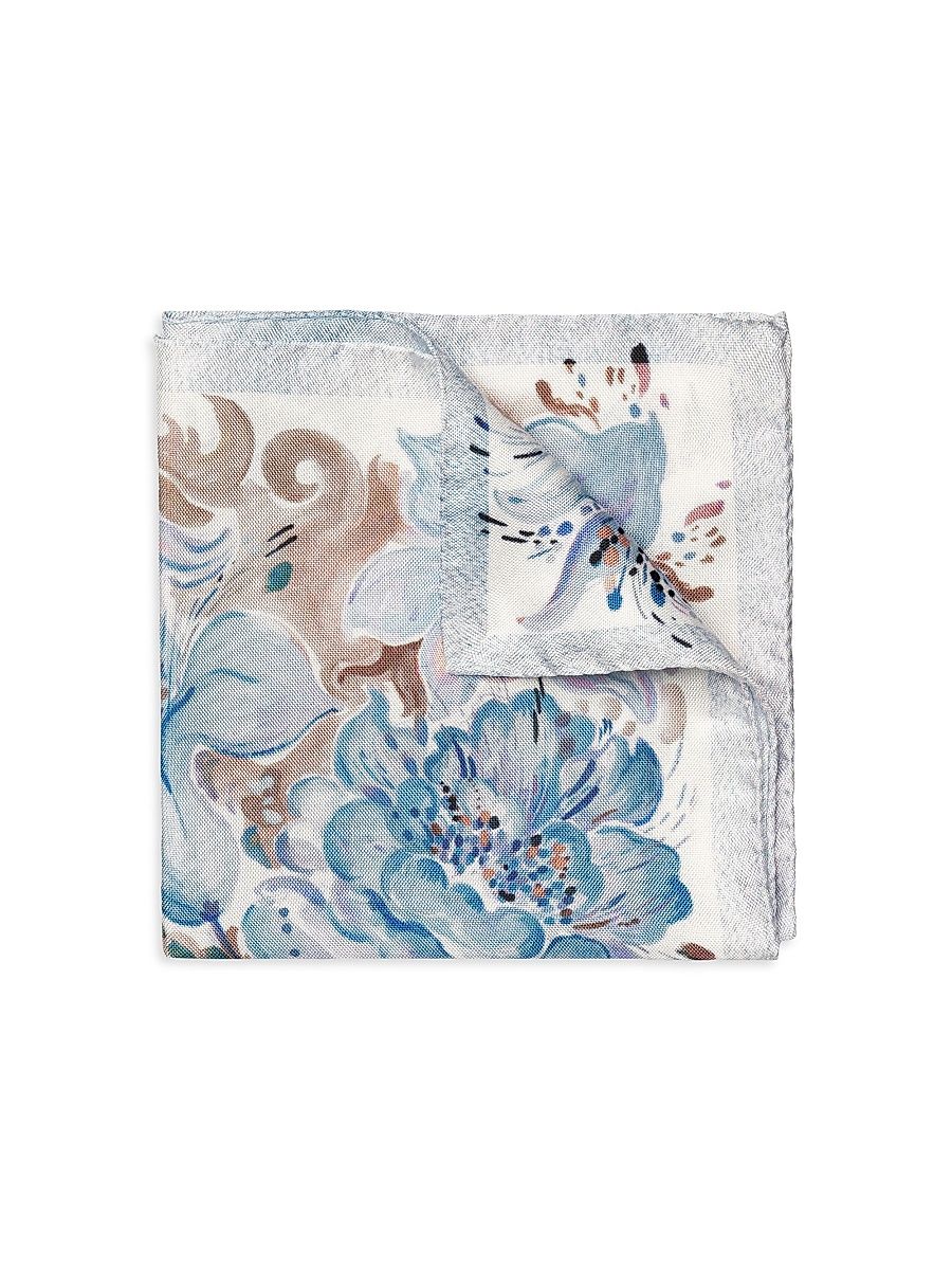 Men's Floral Silk Pocket Square - Blue