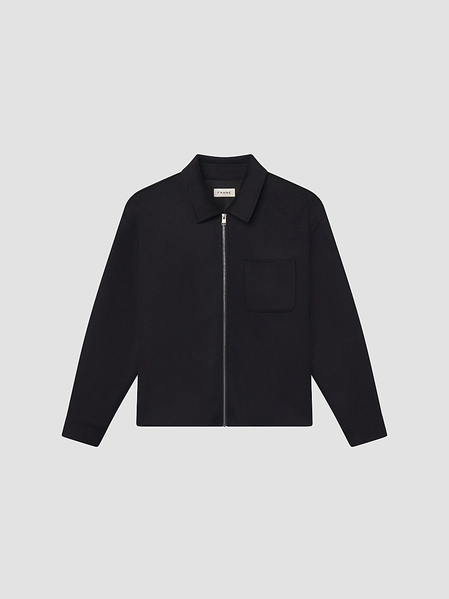 Men's Double Face Wool Zip-Front Shirt Jacket - Dark Navy - Size XXL