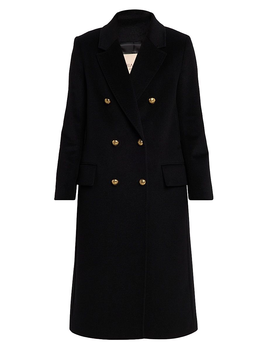 Women's Oriana Cashmere & Wool Double-Breasted Long Coat - Black - Size 14