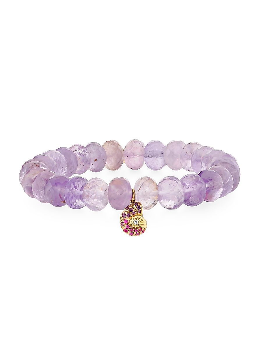 Women's Under The Sea 14K Yellow Gold, Pink Sapphire & 0.04 TCW Diamond Stretch Bracelet - Amethyst