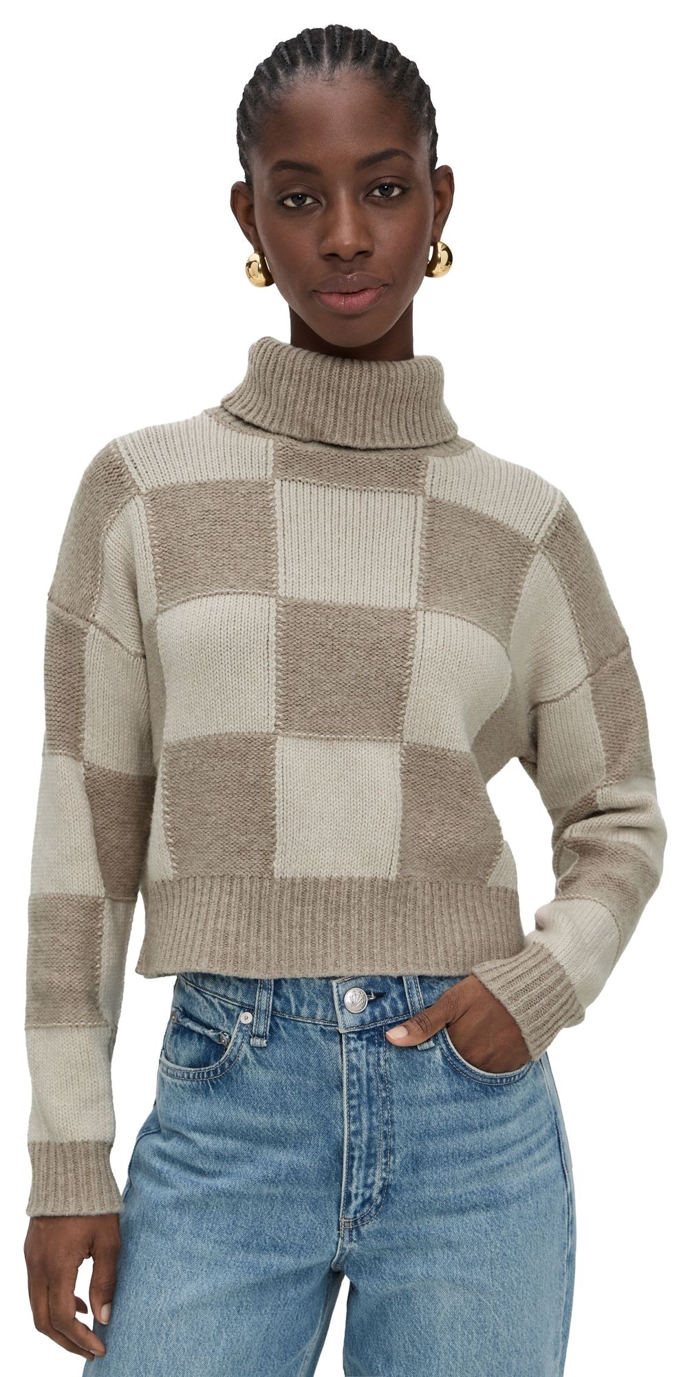 Splendid Thea Checkerblock Sweater P Oak H/Cap Htr S