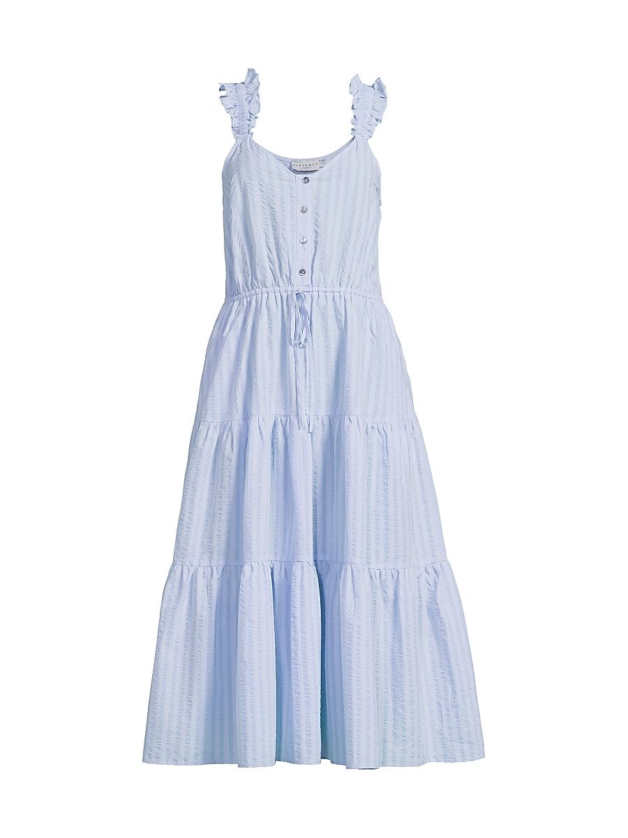 Women's Ophelia Seersucker Midi-Dress - Powder Blue Stripes - Size Large