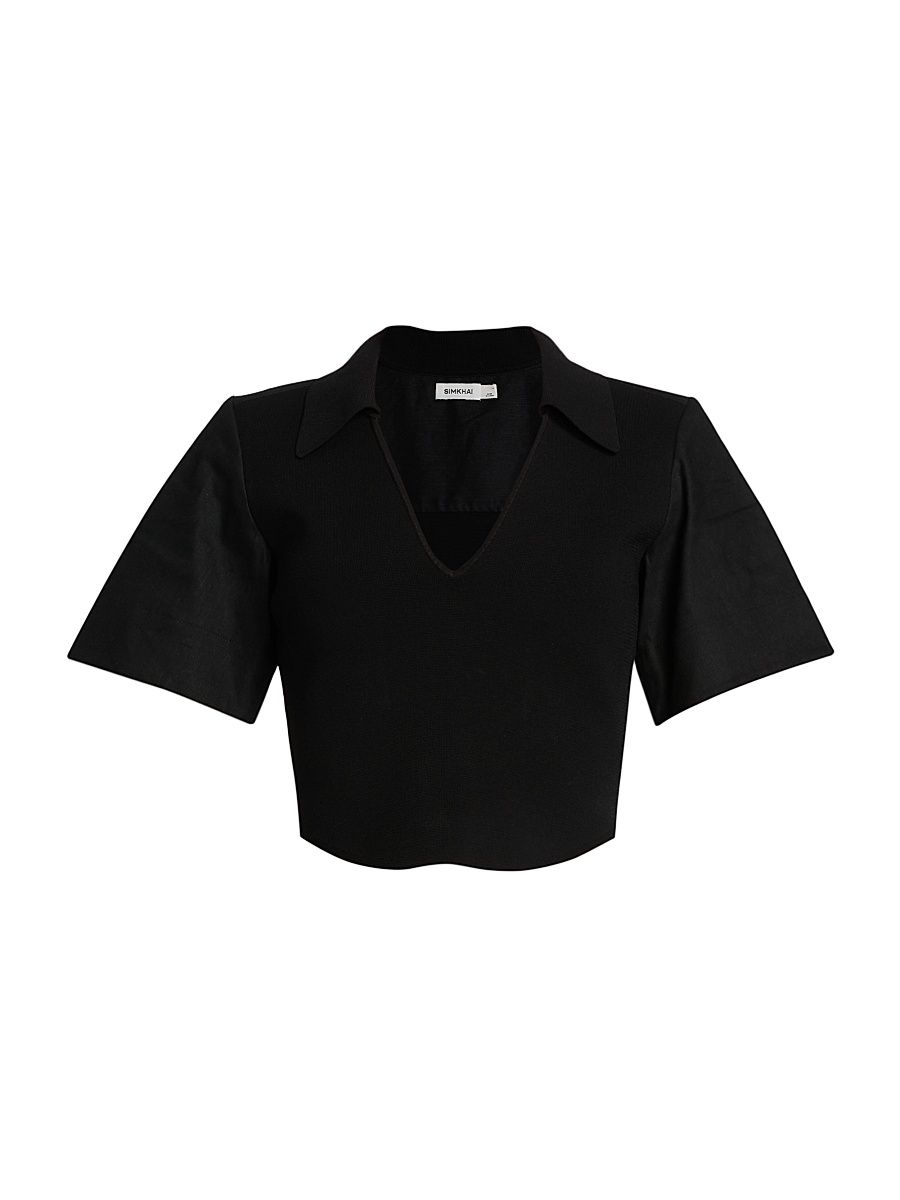 Women's Lizzie Linen-Blend Short-Sleeve Top - Black - Size XS