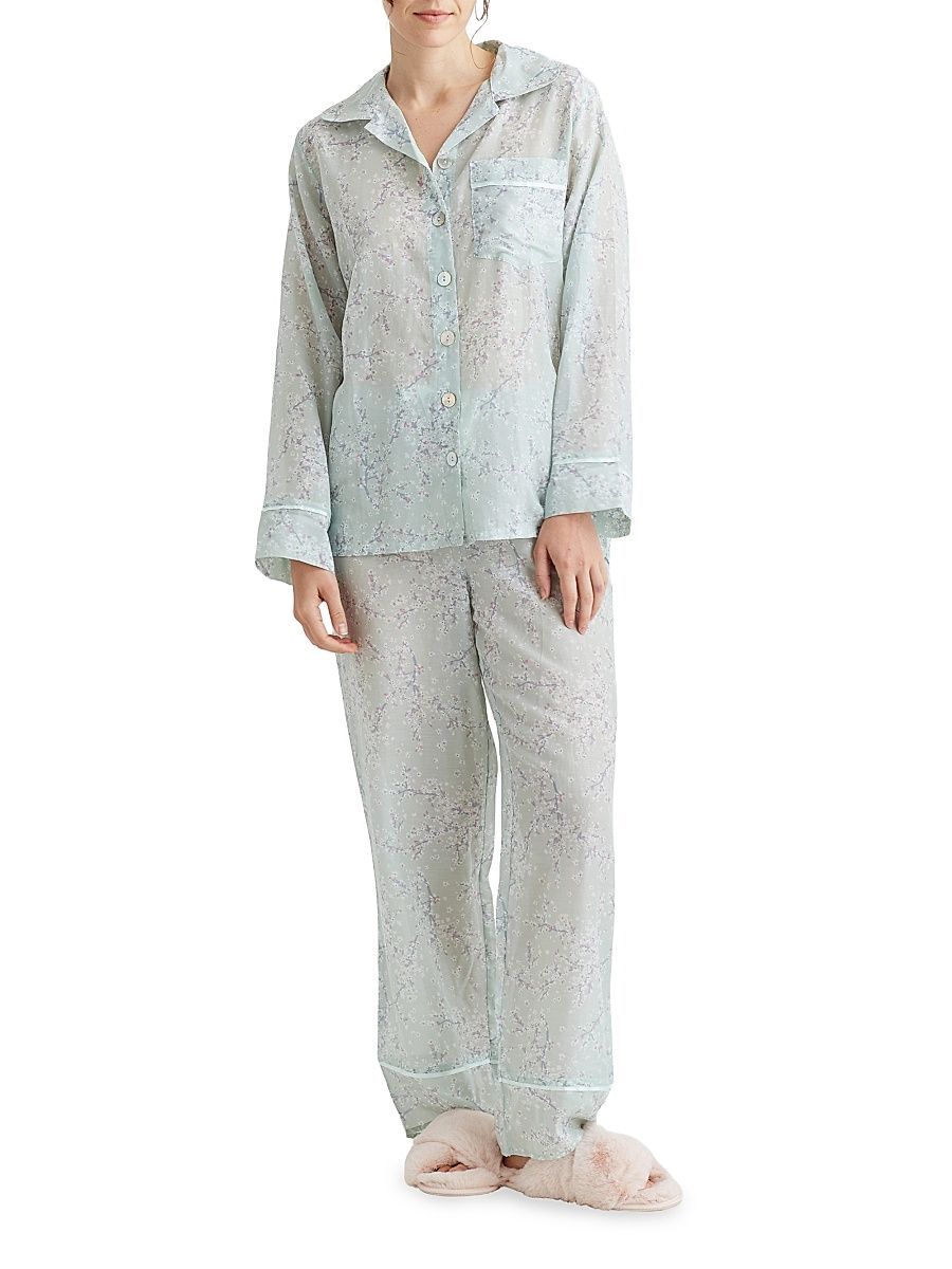 Women's Cheri Blossom Silk-Blend Pajamas - Sage - Size XS