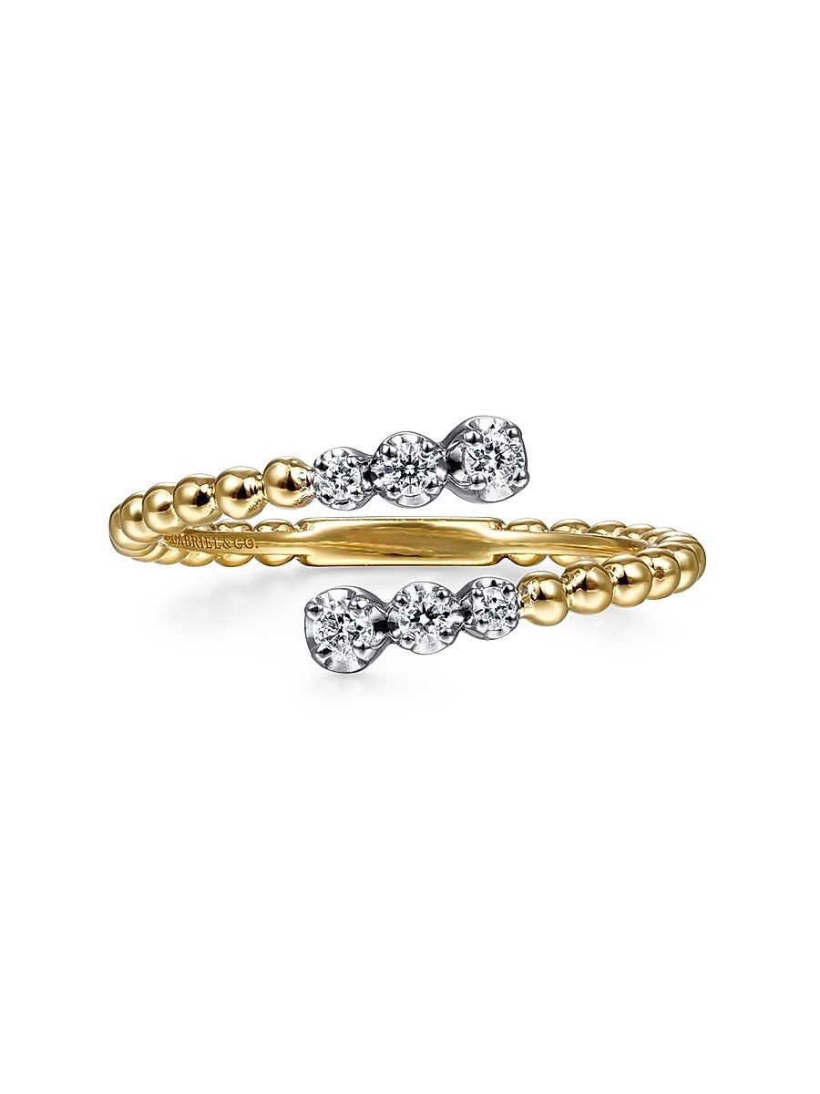 Women's Bujukan 14K White & Yellow Gold & 0.14 TCW Diamond Bypass Ring - Yellow Gold - Size 6.5